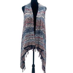 Style & Co. Womens Open Front Fringe Asymmetrical Poncho Multicolor Size Medium‎
